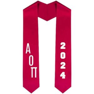 Custom Alpha Omicron Pi AOII Greek Diagonal Lettered Graduation Sash Stole with Year(Red)