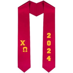 Custom Chi Omega Chi O Greek Diagonal Lettered Graduation Sash Stole with Year(Red)