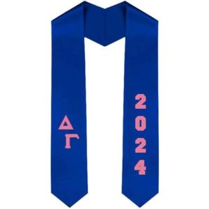 Custom Delta Gamma Greek Diagonal Lettered Graduation Sash Stole with Year(Royal Blue)