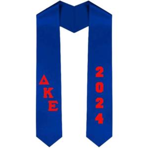 Custom Delta Kappa Epsilon DKE Greek Diagonal Lettered Graduation Sash Stole with Year(Royal Blue)