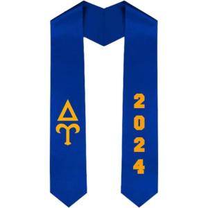 Custom Delta Upsilon DU Greek Diagonal Lettered Graduation Sash Stole with Year(Royal Blue)