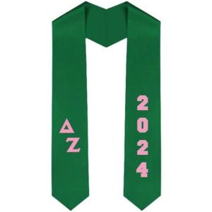 Custom Delta Zeta Greek Diagonal Lettered Graduation Sash Stole With Year(Kelly Green)