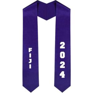 Custom Fiji Greek Diagonal Lettered Graduation Sash Stole with Year(Purple)
