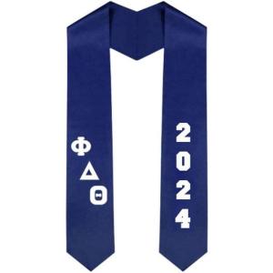 Custom Phi Delta Theta Greek Diagonal Lettered Graduation Sash Stole with Year(Navy Blue)