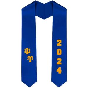 Custom Psi Upsilon Greek Diagonal Lettered Graduation Sash Stole with Year(Royal Blue)
