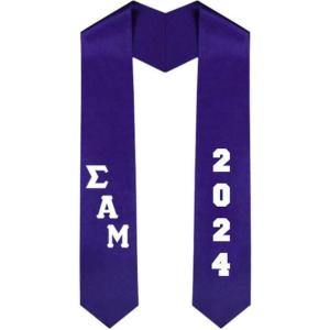 Custom Sigma Alpha Mu Greek Diagonal Lettered Graduation Sash Stole with Year(Purple)