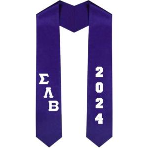 Custom Sigma Lambda Beta Greek Diagonal Lettered Graduation Sash Stole with Year(Purple)
