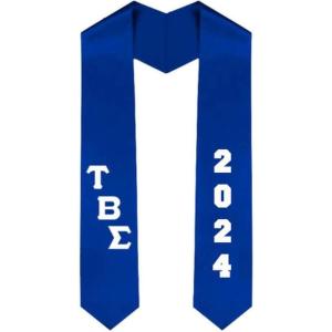 Custom Tau Beta Sigma Greek Diagonal Lettered Graduation Sash Stole with Year(Royal Blue)