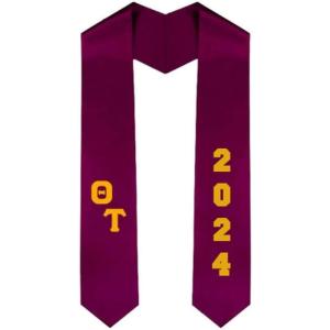 Custom Theta Tau Greek Diagonal Lettered Graduation Sash Stole with Year(Maroon)