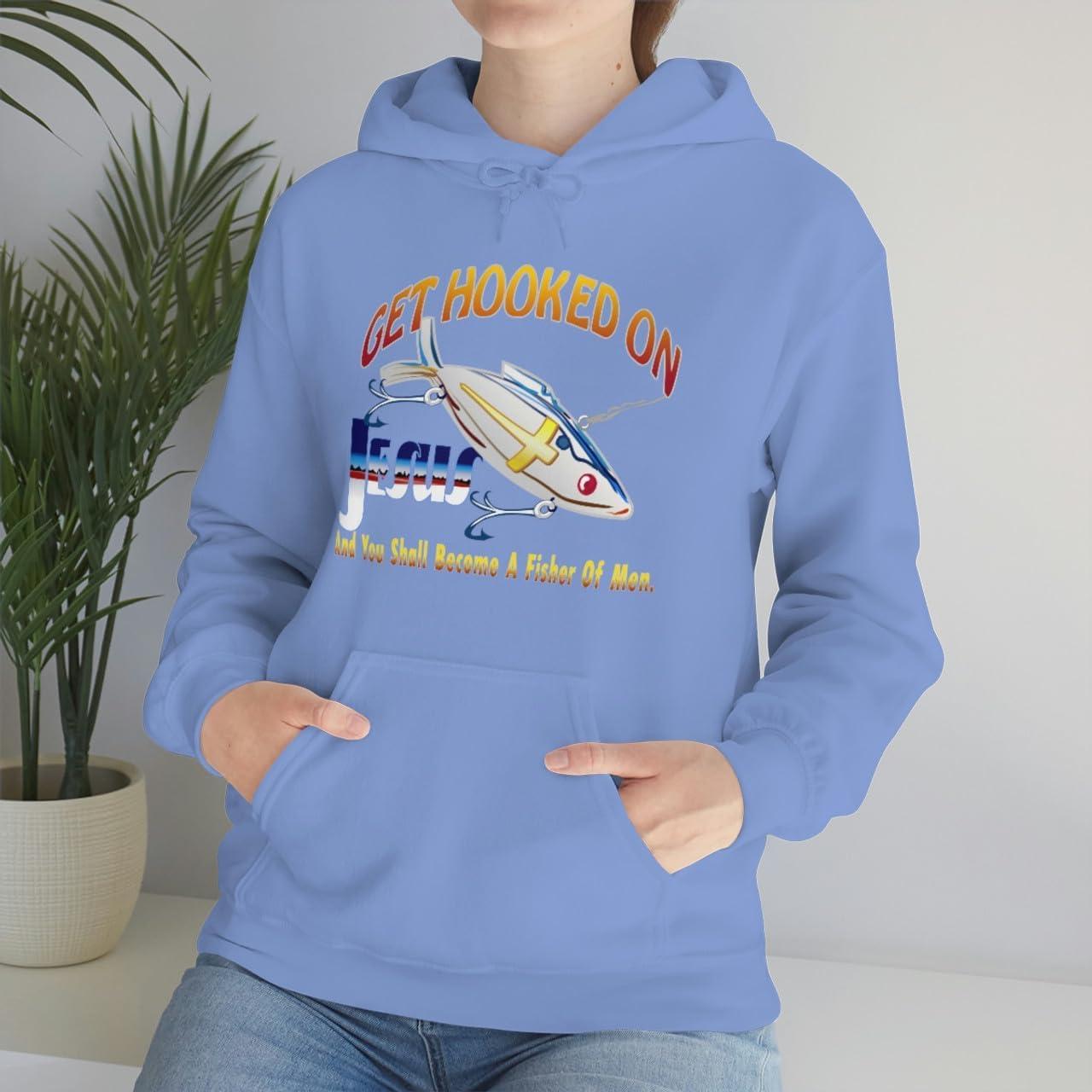 imageGet Hooked On Jesus Christian Hoodie SweatshirtCarolina Blue