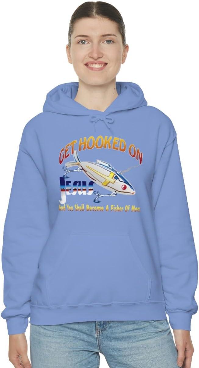 imageGet Hooked On Jesus Christian Hoodie SweatshirtCarolina Blue