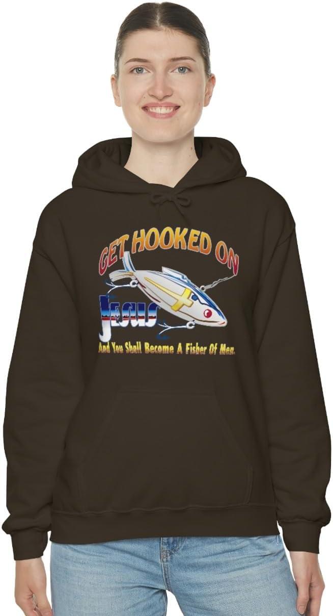 imageGet Hooked On Jesus Christian Hoodie SweatshirtDark Chocolate