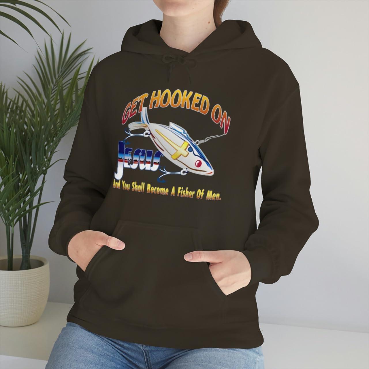 imageGet Hooked On Jesus Christian Hoodie SweatshirtDark Chocolate