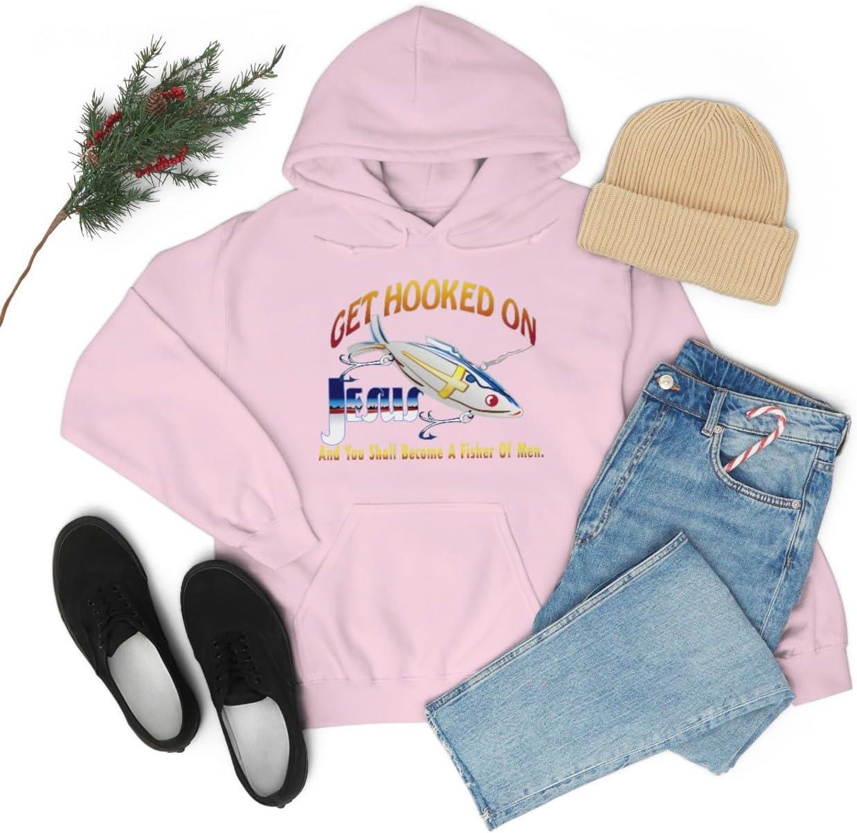 imageGet Hooked On Jesus Christian Hoodie SweatshirtLight Pink