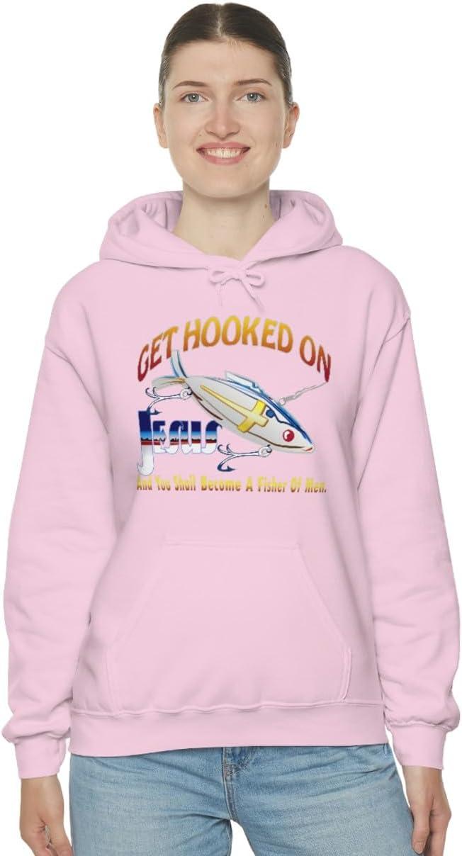 imageGet Hooked On Jesus Christian Hoodie SweatshirtLight Pink