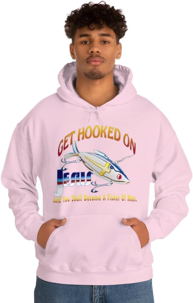imageGet Hooked On Jesus Christian Hoodie SweatshirtLight Pink