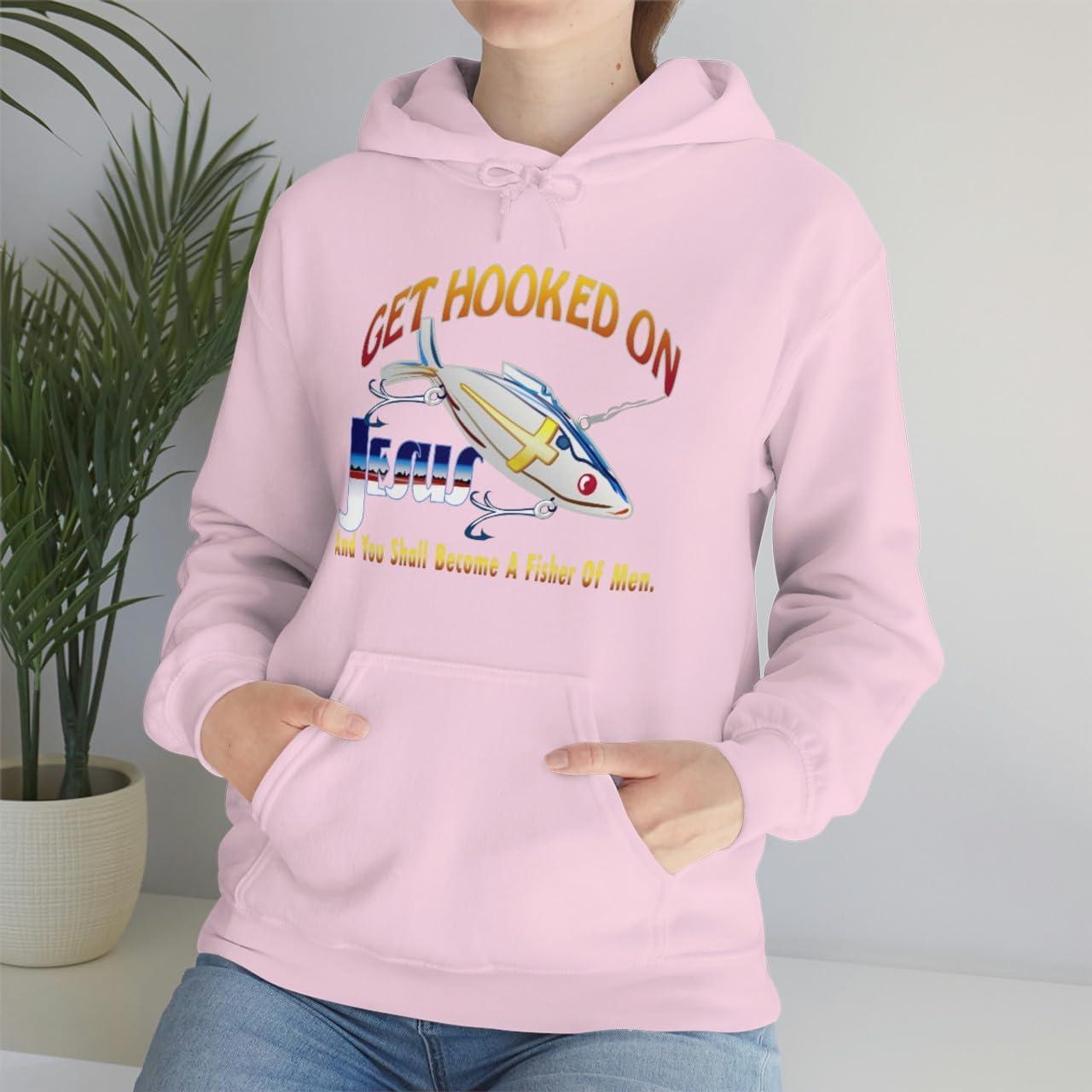 imageGet Hooked On Jesus Christian Hoodie SweatshirtLight Pink
