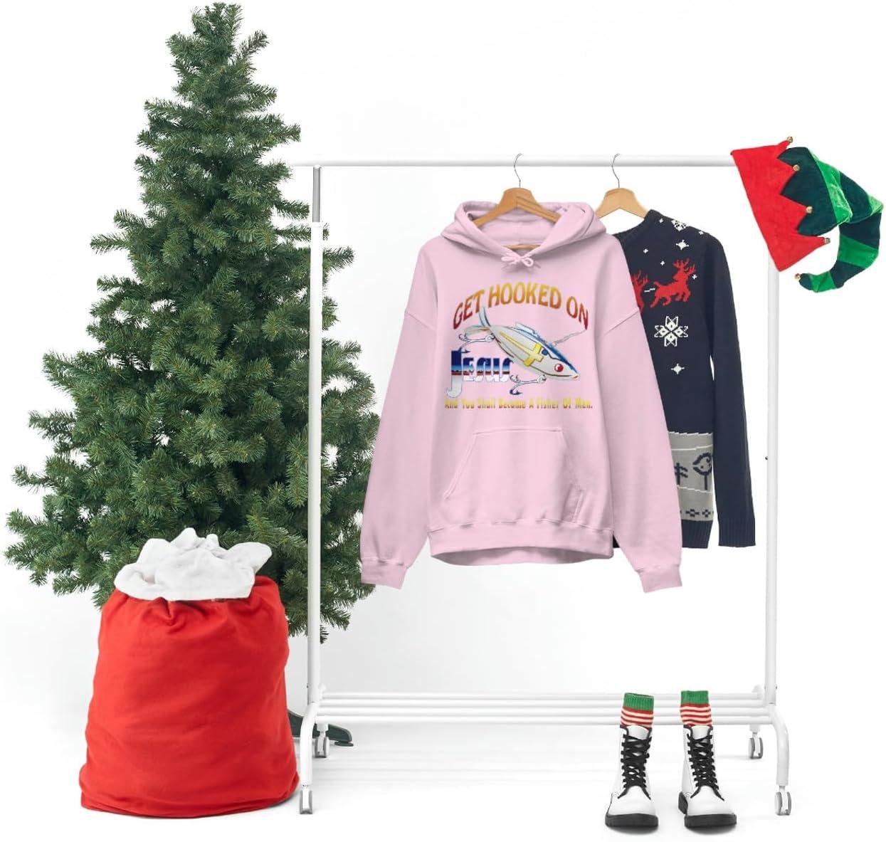 imageGet Hooked On Jesus Christian Hoodie SweatshirtLight Pink