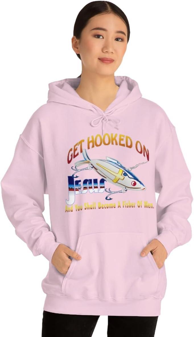 imageGet Hooked On Jesus Christian Hoodie SweatshirtLight Pink