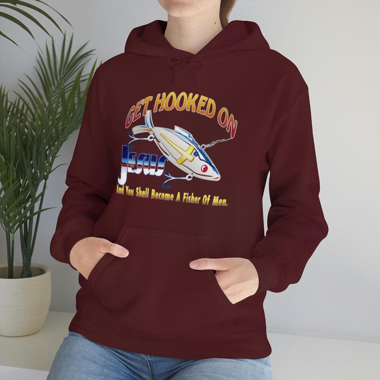 imageGet Hooked On Jesus Christian Hoodie SweatshirtMaroon