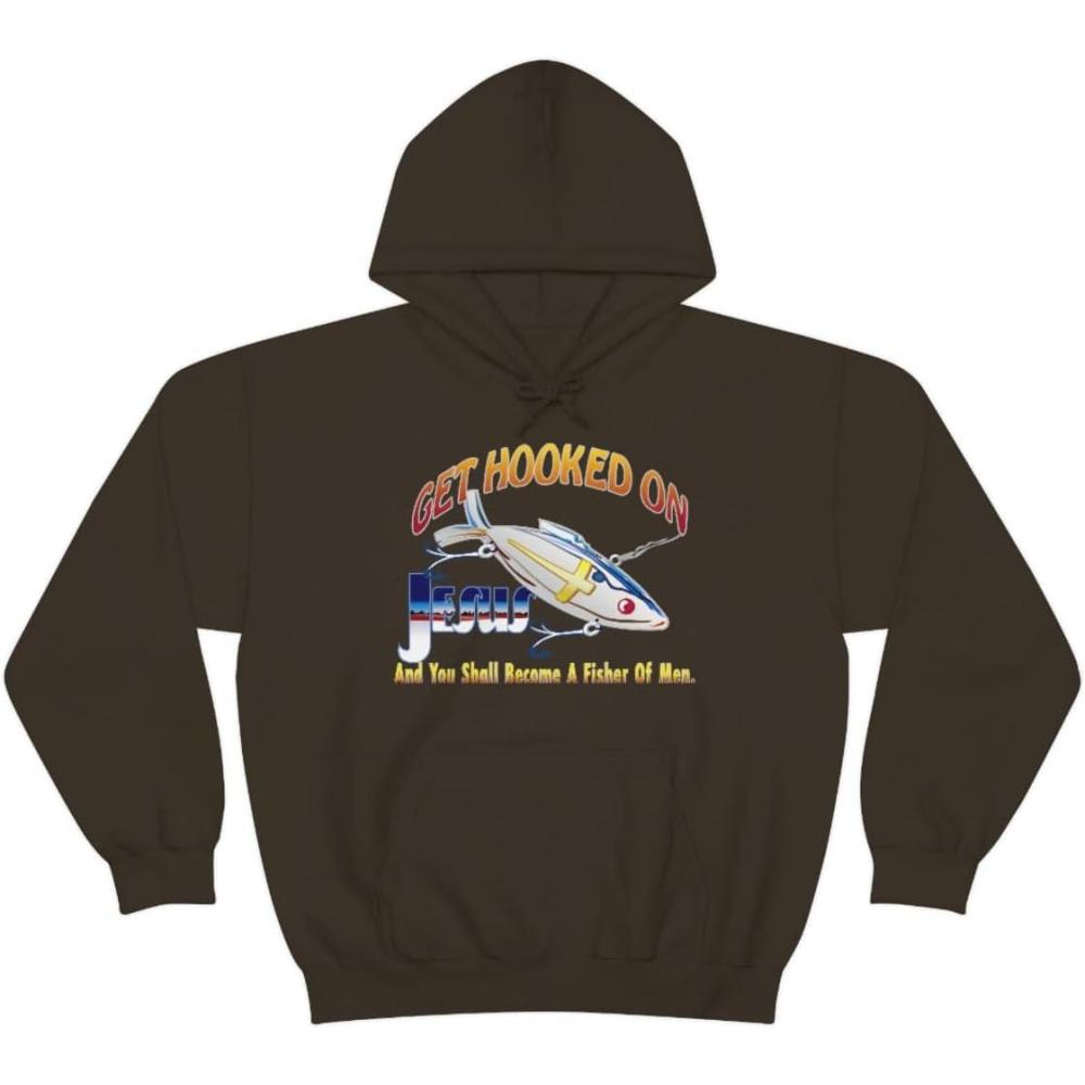 imageGet Hooked On Jesus Christian Hoodie SweatshirtDark Chocolate
