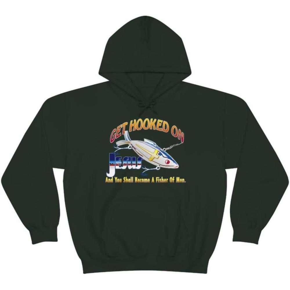 imageGet Hooked On Jesus  Christian Hoodie SweatshirtForest Green
