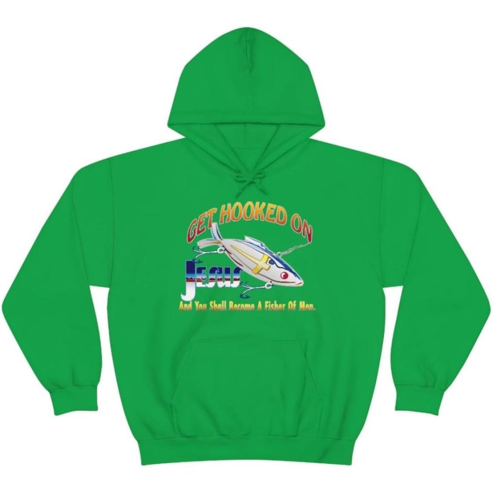 imageGet Hooked On Jesus Christian Hoodie SweatshirtIrish Green