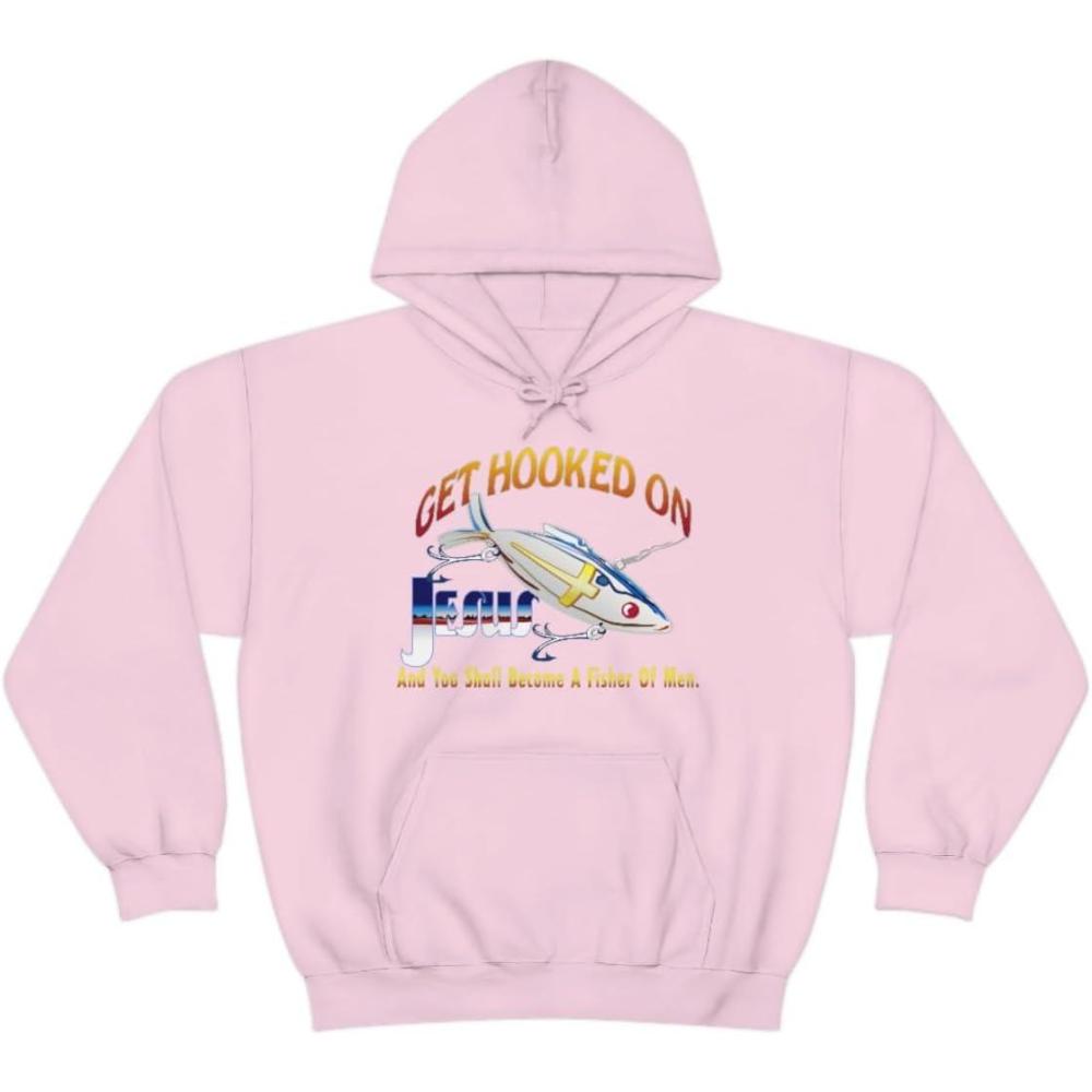 imageGet Hooked On Jesus Christian Hoodie SweatshirtLight Pink