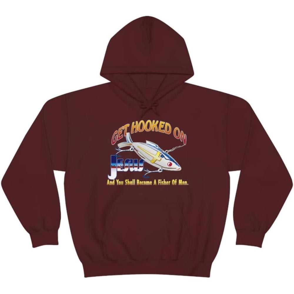 imageGet Hooked On Jesus Christian Hoodie SweatshirtMaroon