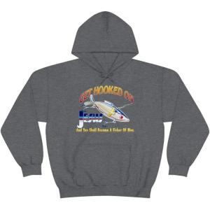 Get Hooked On Jesus – Christian Hoodie Sweatshirt(Dark Heather)