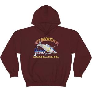 Get Hooked On Jesus – Christian Hoodie Sweatshirt(Maroon)