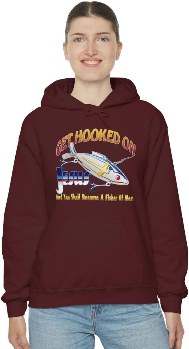 imageGet Hooked On Jesus Christian Hoodie SweatshirtMaroon