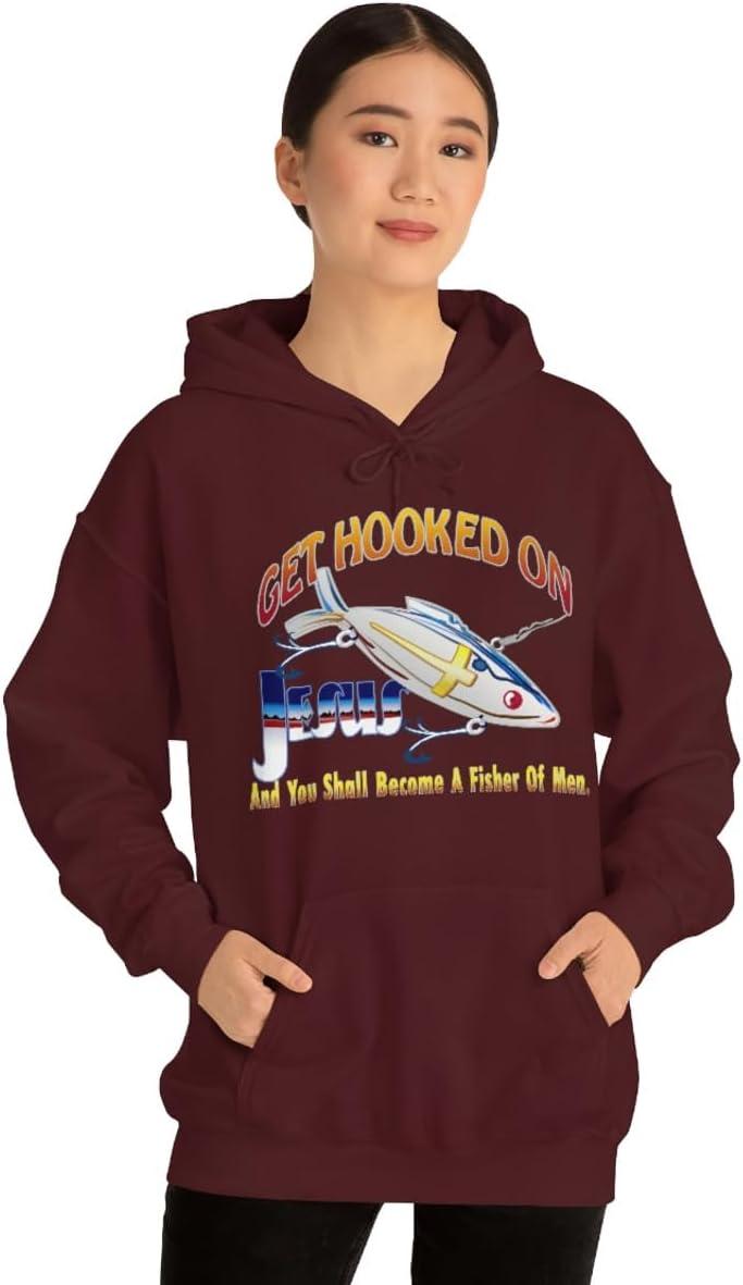 imageGet Hooked On Jesus Christian Hoodie SweatshirtMaroon
