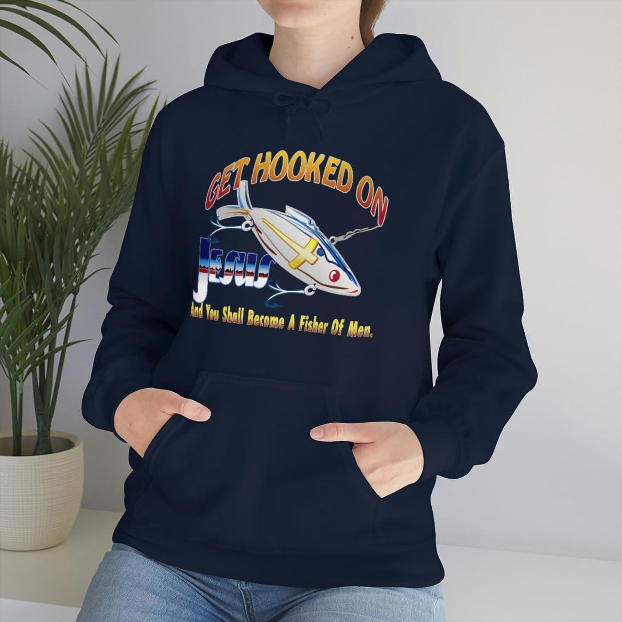 imageGet Hooked On Jesus Christian Hoodie SweatshirtNavy