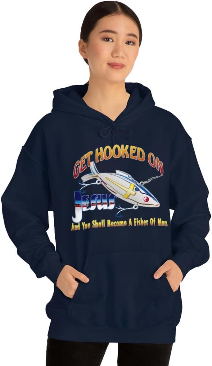 imageGet Hooked On Jesus Christian Hoodie SweatshirtNavy