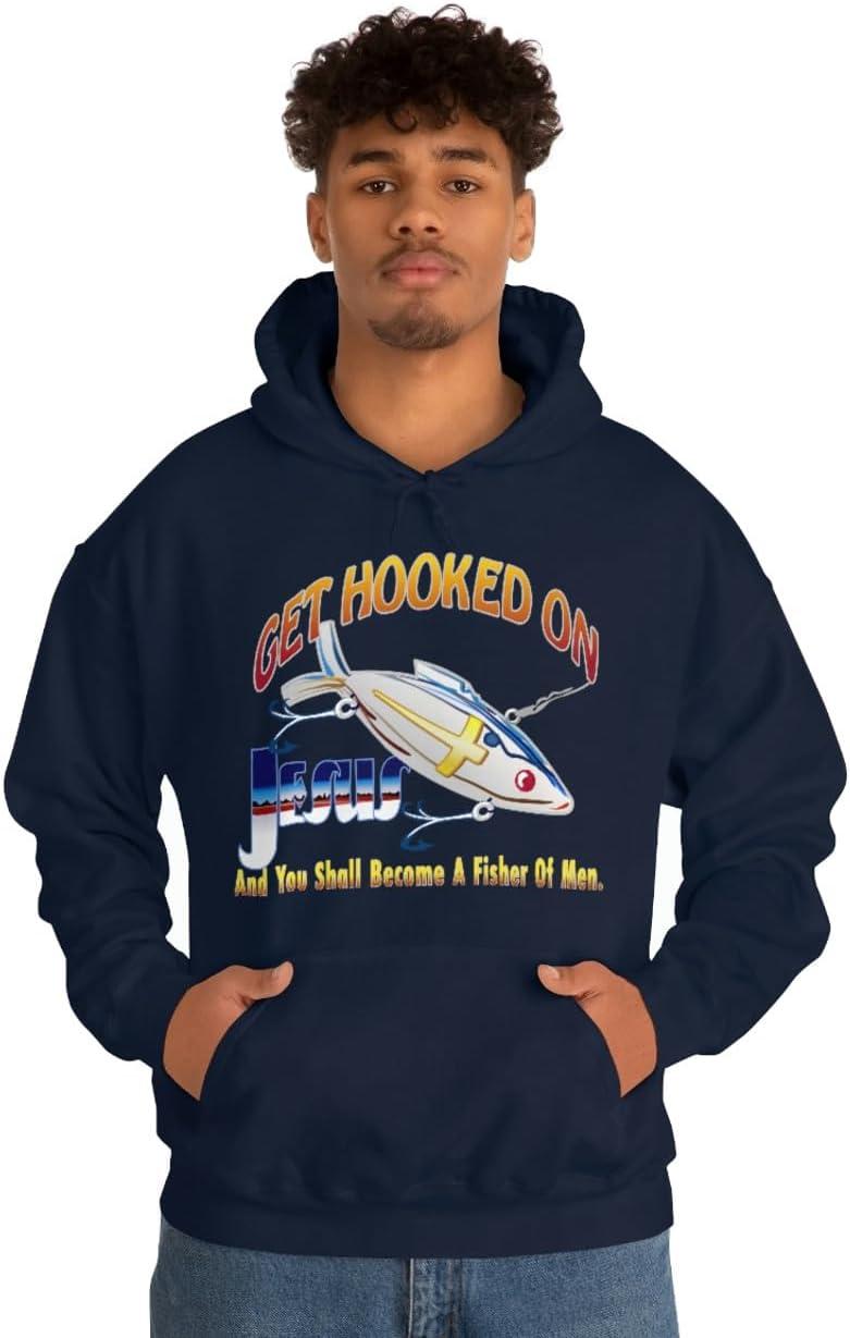 imageGet Hooked On Jesus Christian Hoodie SweatshirtNavy