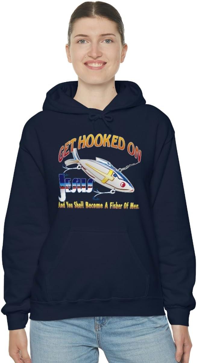 imageGet Hooked On Jesus Christian Hoodie SweatshirtNavy