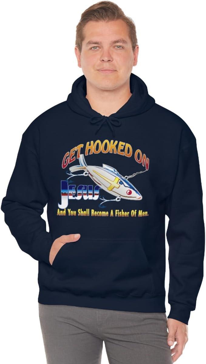 imageGet Hooked On Jesus Christian Hoodie SweatshirtNavy