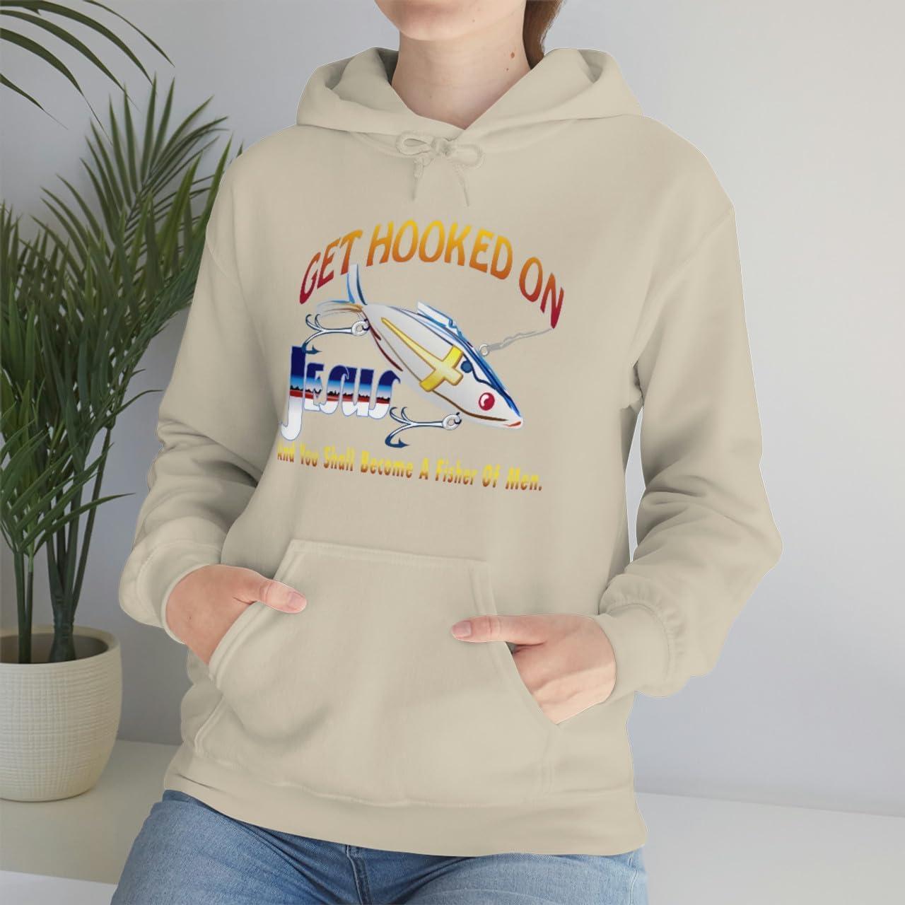 imageGet Hooked On Jesus Christian Hoodie SweatshirtSand