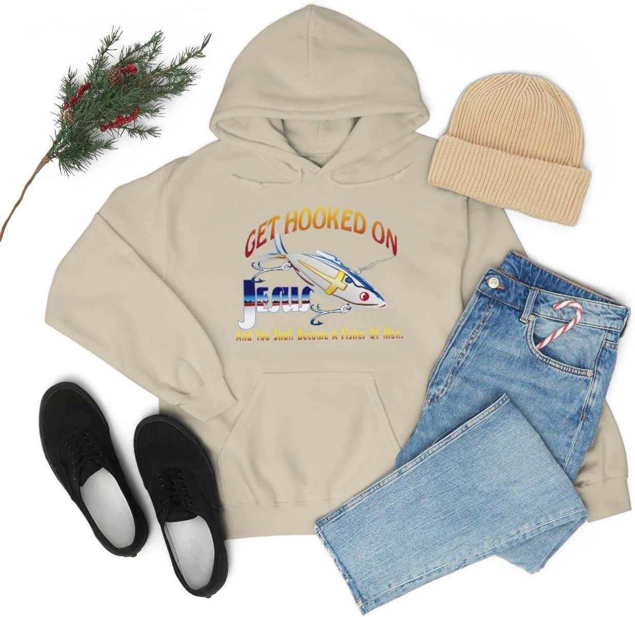 imageGet Hooked On Jesus Christian Hoodie SweatshirtSand