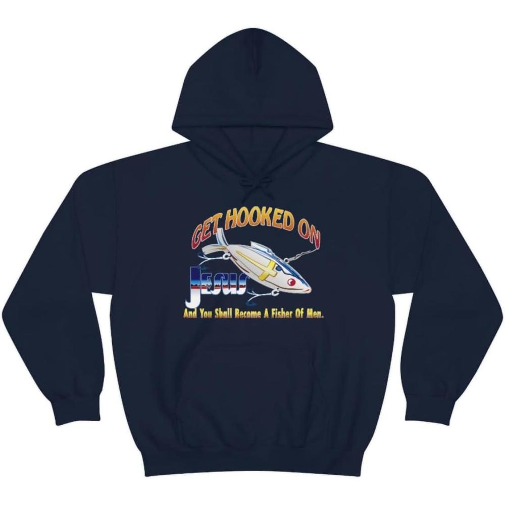 imageGet Hooked On Jesus Christian Hoodie SweatshirtNavy