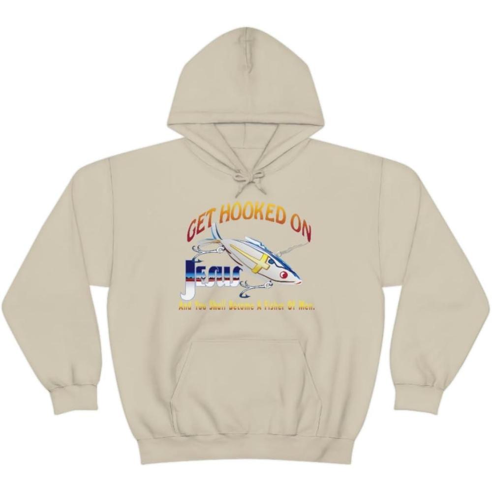 imageGet Hooked On Jesus Christian Hoodie SweatshirtSand