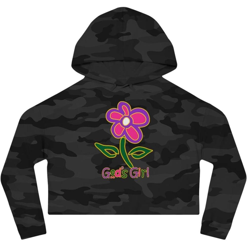 imageGods Girl Womens Cropped Hooded SweatshirtBlack Camo