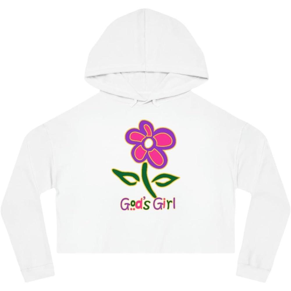 imageGods Girl Womens Cropped Hooded SweatshirtWhite