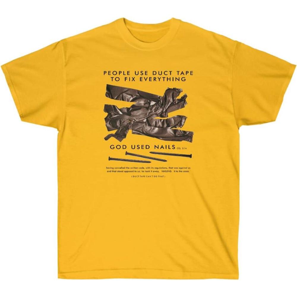 imagePeople Use Duct Tape to Fix Everything God Used Nails Christian TShirt Small AshGold