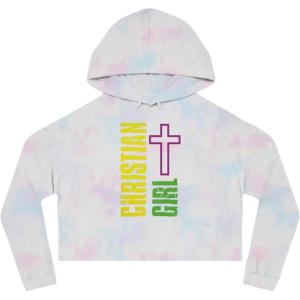 Christian Girl Women’s Cropped Hooded Sweatshirt(Tie-dye Cotton Candy)