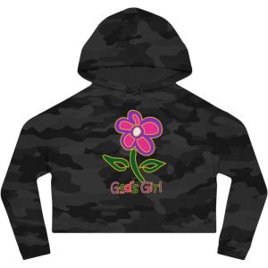 God’s Girl Women’s Cropped Hooded Sweatshirt(Black Camo)