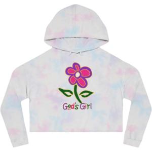 God’s Girl Women’s Cropped Hooded Sweatshirt(Tie-dye Cotton Candy)