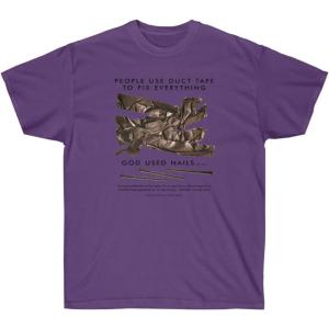 People Use Duct Tape to Fix Everything – God Used Nails – Christian T-Shirt Small Ash(Purple)