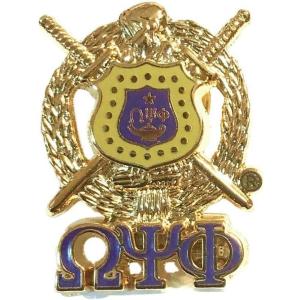 Omega Psi Phi 3D Gold Shield with Letters Pin